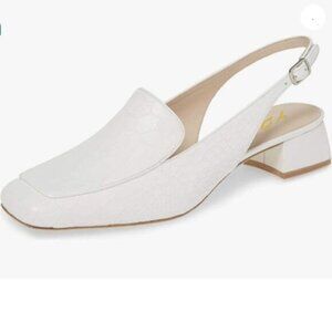 YDN Women Closed Square Toe Block Low Heels Slingback Formal Loafer Shoes White